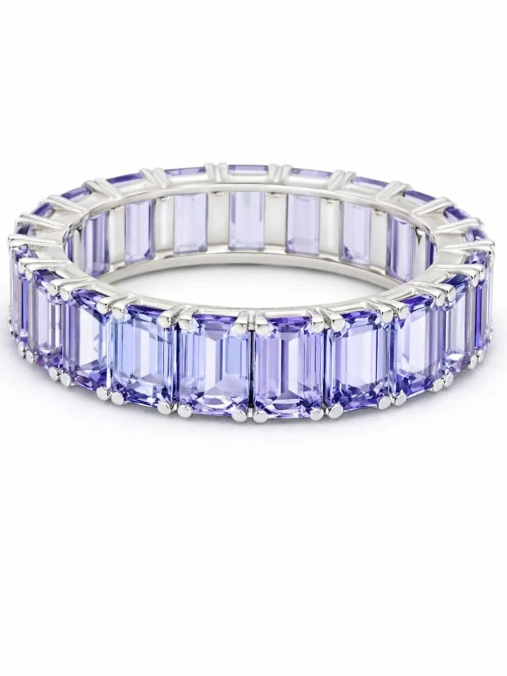 Emerald-Cut Tanzanite 14K (18K Custom) White Gold Eternity Band Ring - Picture 1 of 3